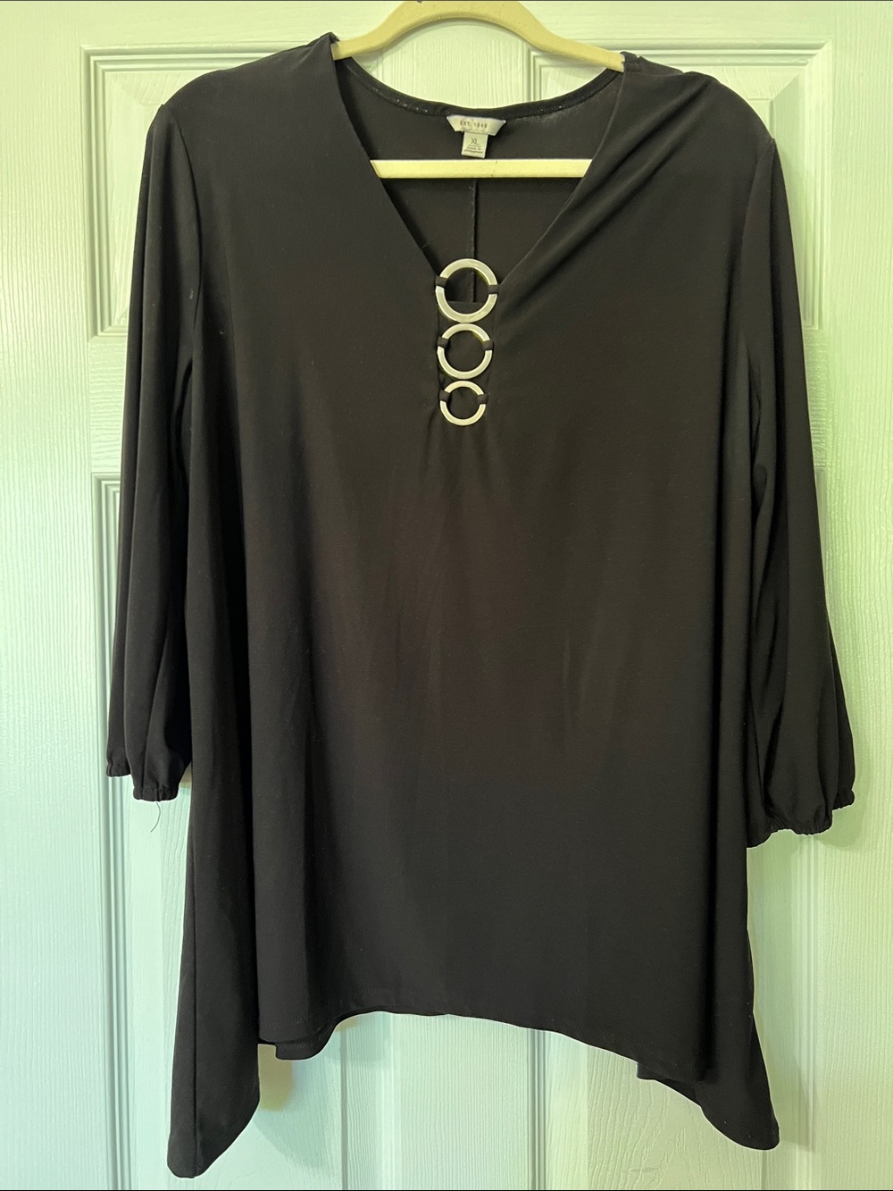 Cato Black V-Neck Tunic with Triple Ring Accent